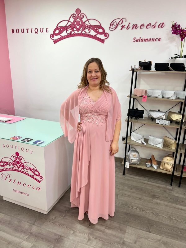 Vestido con pedrería F1663 - rosa palo - Imagen 2