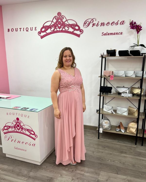 Vestido con pedrería F1663 - rosa palo - Imagen 3