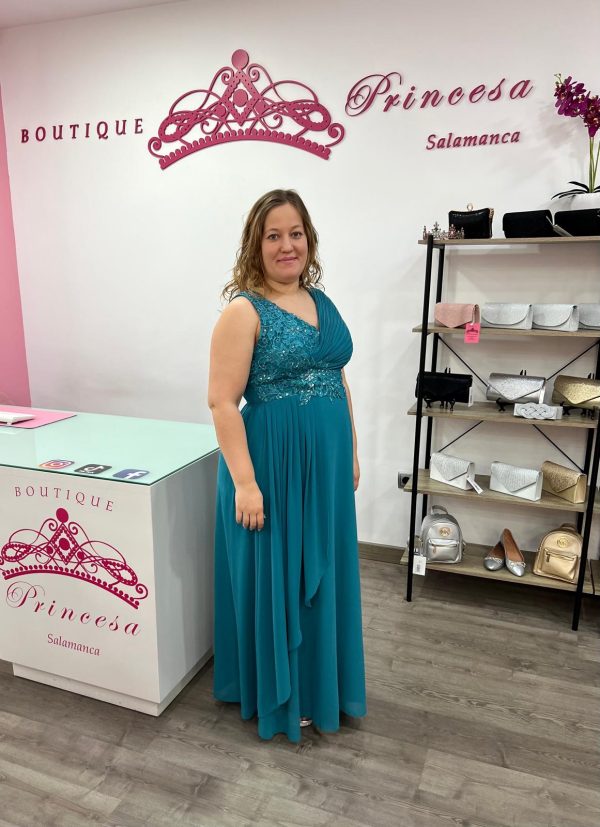 Vestido con pedrería F1663 - turquesa - Imagen 3