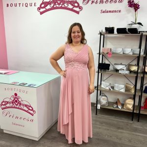 Vestido con pedrería F1663 - rosa palo