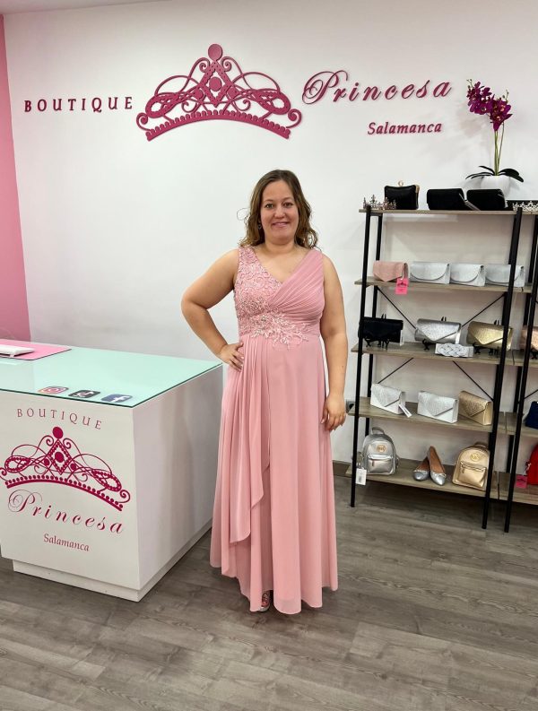 Vestido con pedrería F1663 - rosa palo