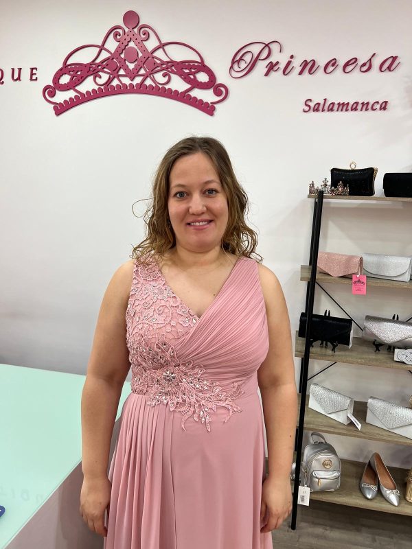 Vestido con pedrería F1663 - rosa palo - Imagen 4