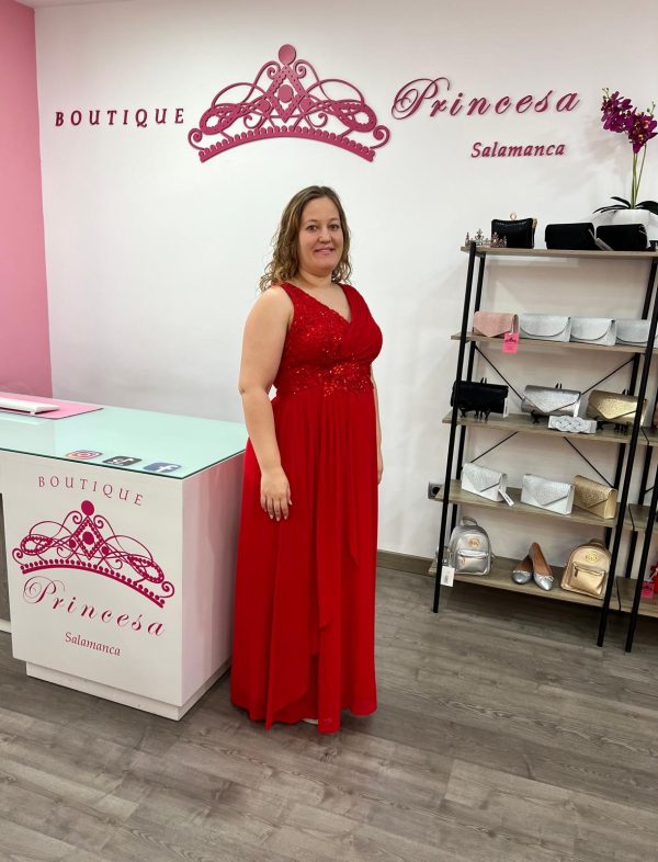 Vestido con pedrería F1663 - rojo - Imagen 3