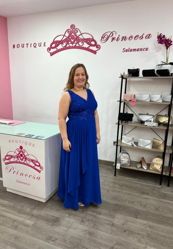 Vestido con pedrería F1663 - azul - Imagen 3