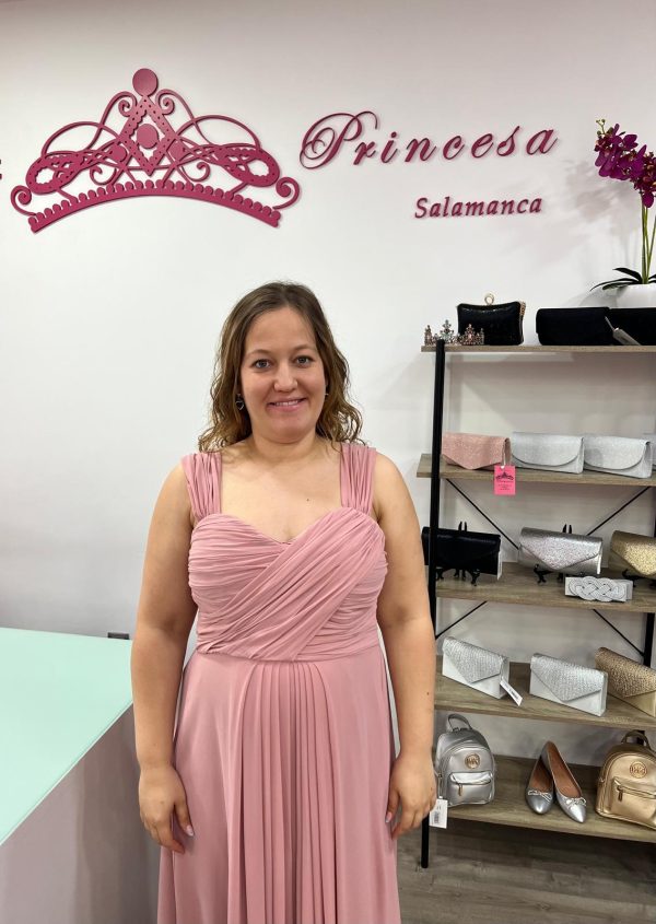 Vestido largo R1269TG - rosa palo - Imagen 3