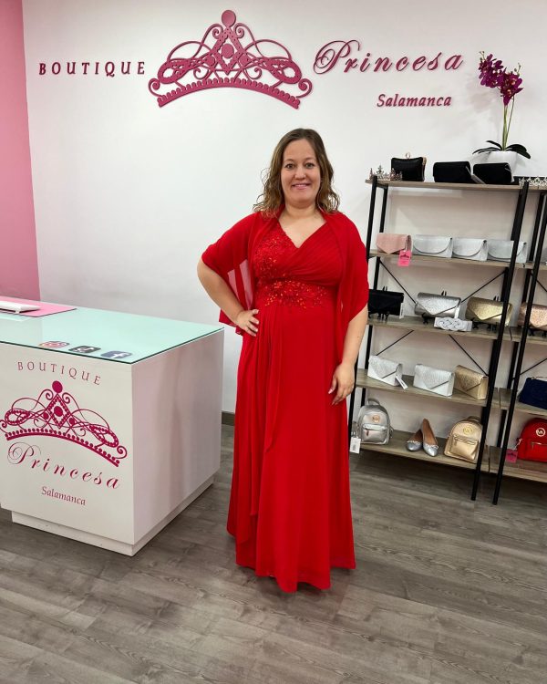 Vestido con pedrería F1663 - rojo - Imagen 2