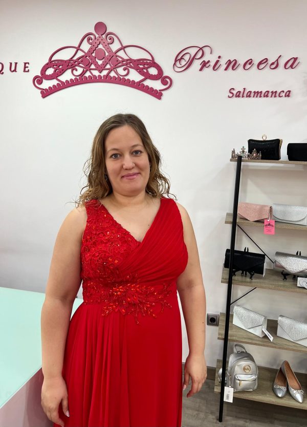 Vestido con pedrería F1663 - rojo - Imagen 4