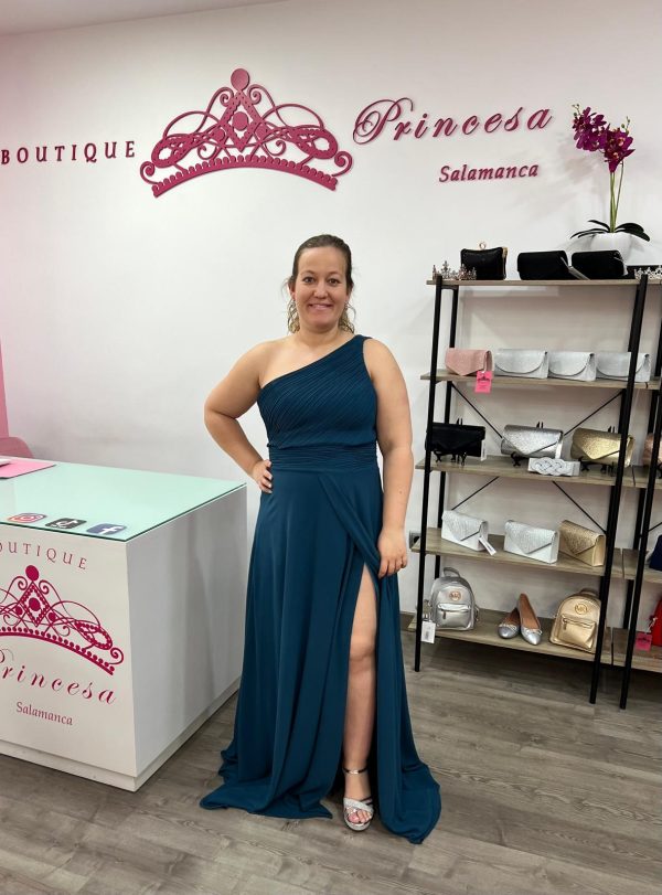 Vestido asimétrico R1386 - petróleo - Imagen 2