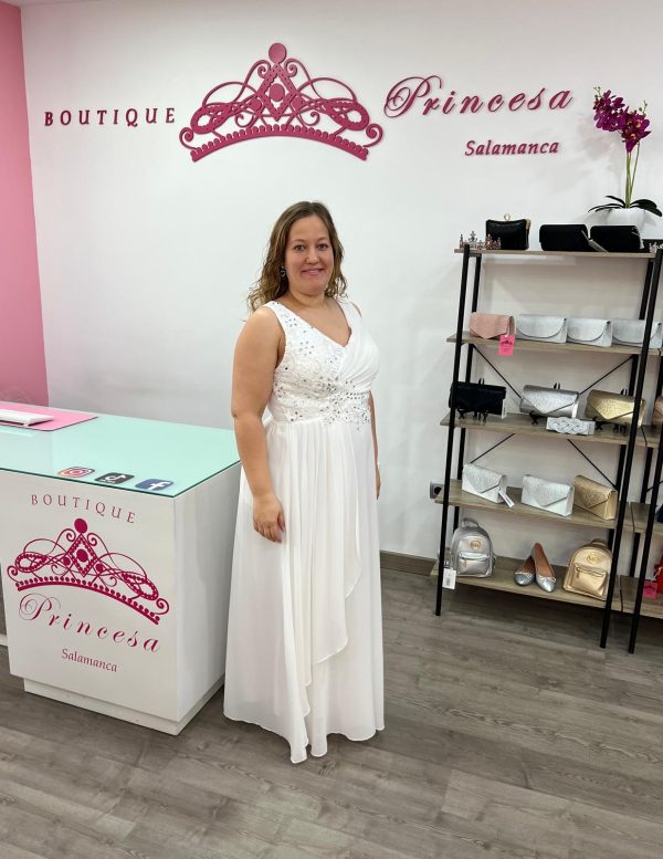 Vestido con pedrería F1663 - blanco - Imagen 3