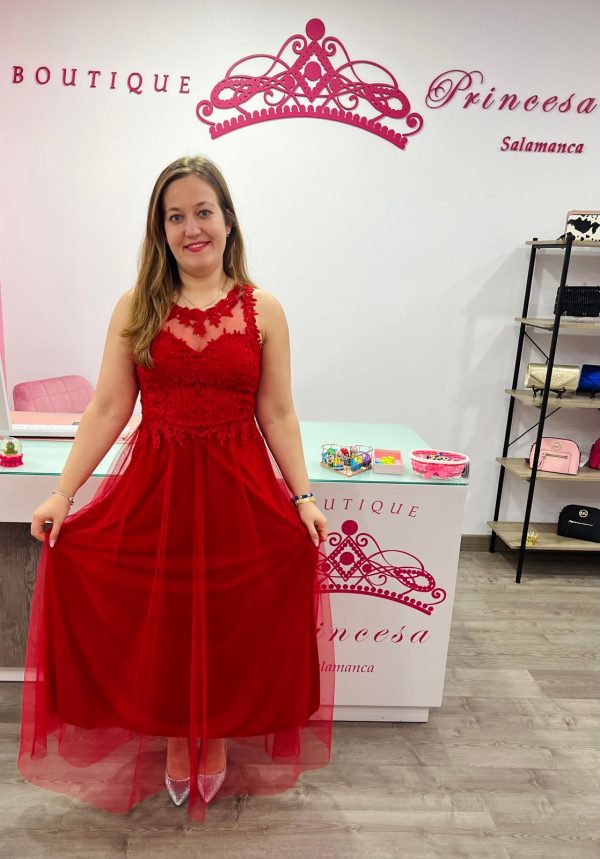 Vestido con encaje E8524 - rojo - Imagen 3