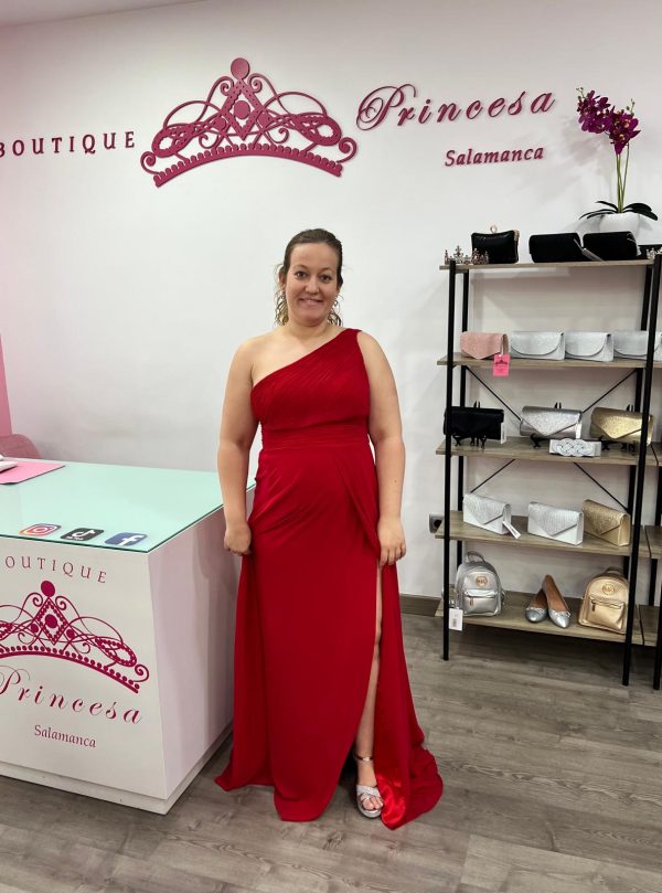 Vestido asimétrico R1386 - rojo - Imagen 2