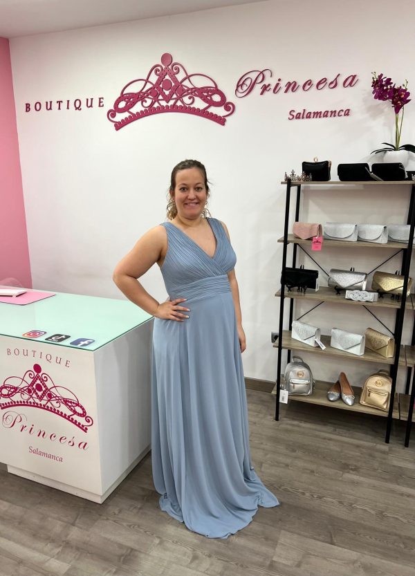 Vestido largo R1465 - azul grisáceo - Imagen 3