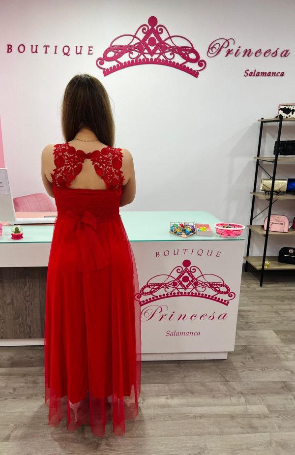 Vestido con encaje E8524 - rojo - Imagen 4