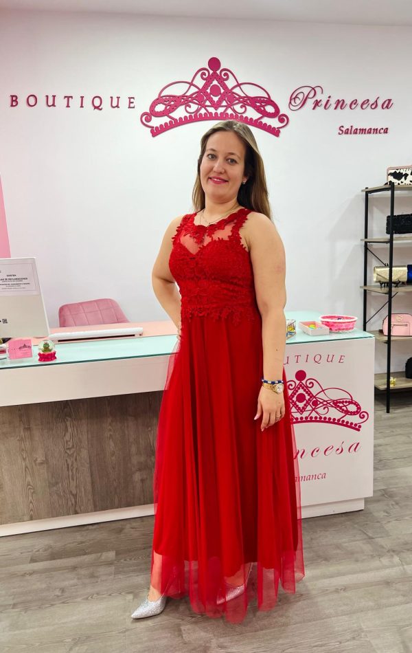 Vestido con encaje E8524 - rojo - Imagen 2
