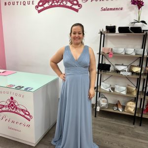 Vestido largo R1465 - azul grisáceo
