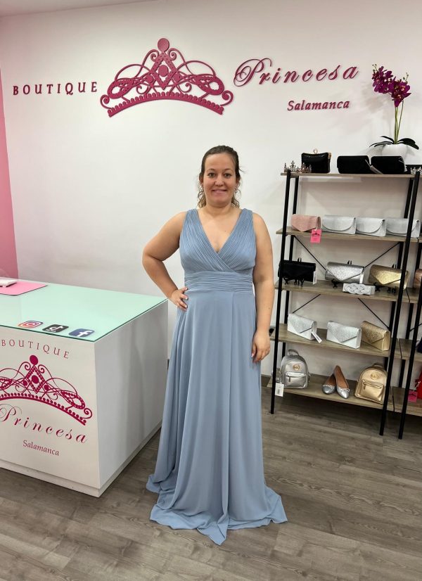Vestido largo R1465 - azul grisáceo