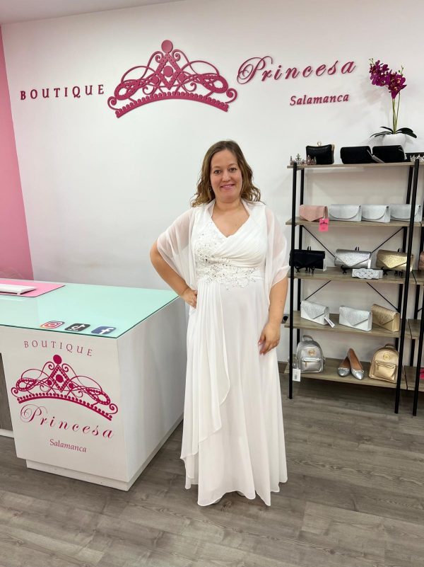 Vestido con pedrería F1663 - blanco - Imagen 2
