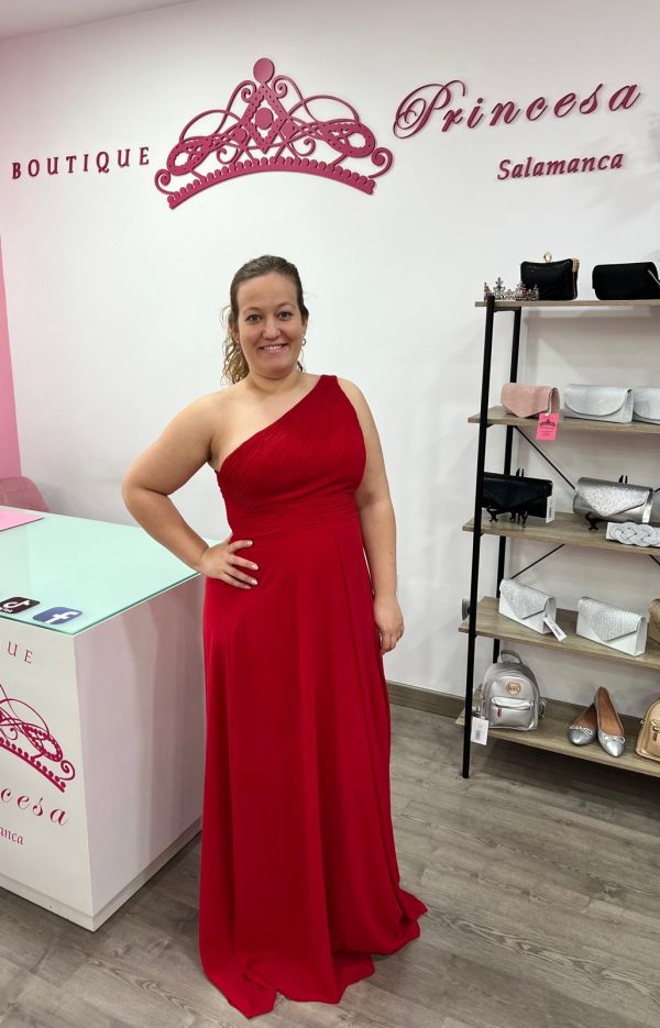 Vestido asimétrico R1386 - rojo - Imagen 3