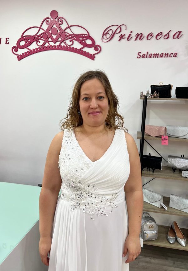 Vestido con pedrería F1663 - blanco - Imagen 4