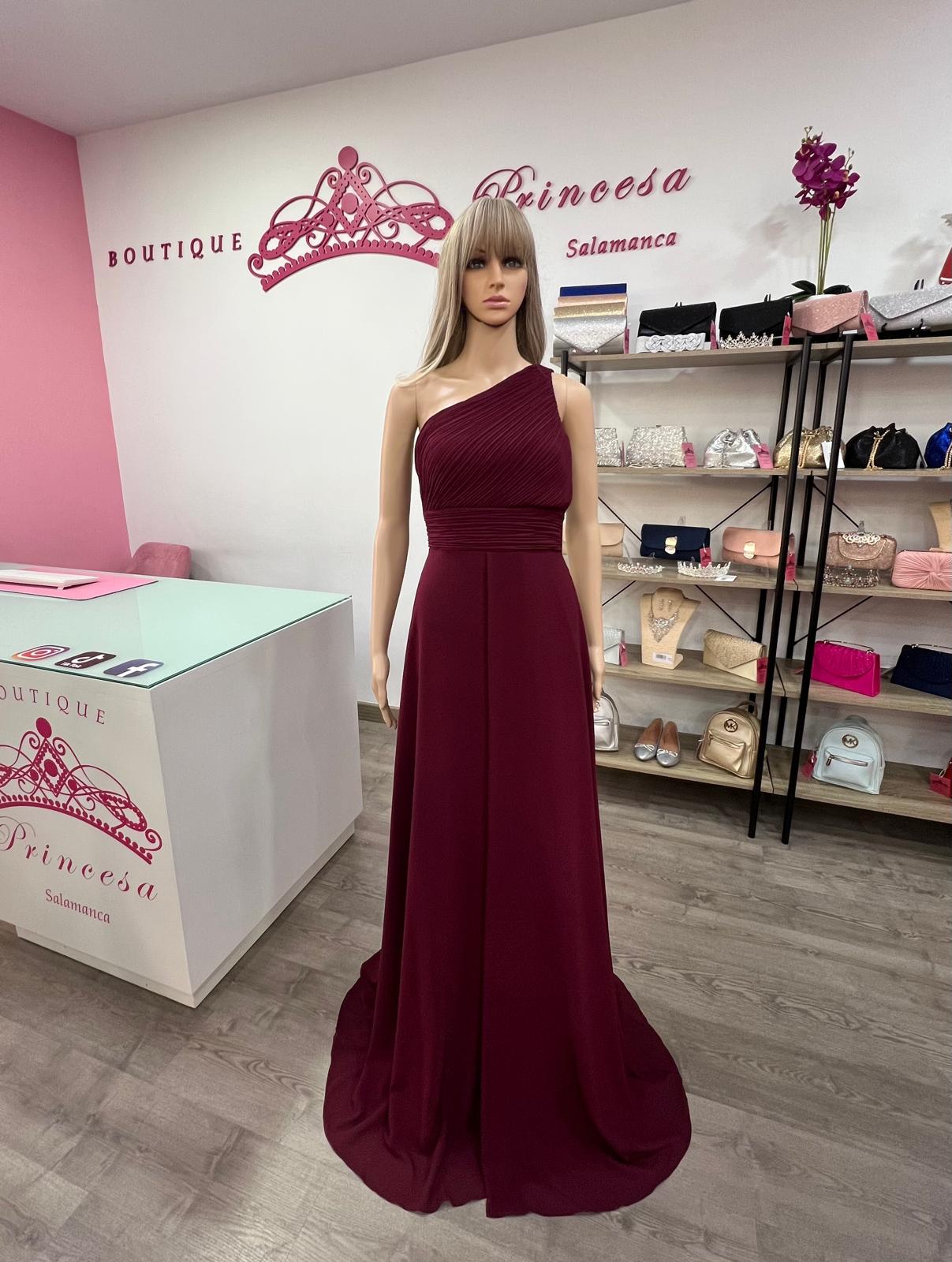 Vestido asimétrico R1386 - burdeos