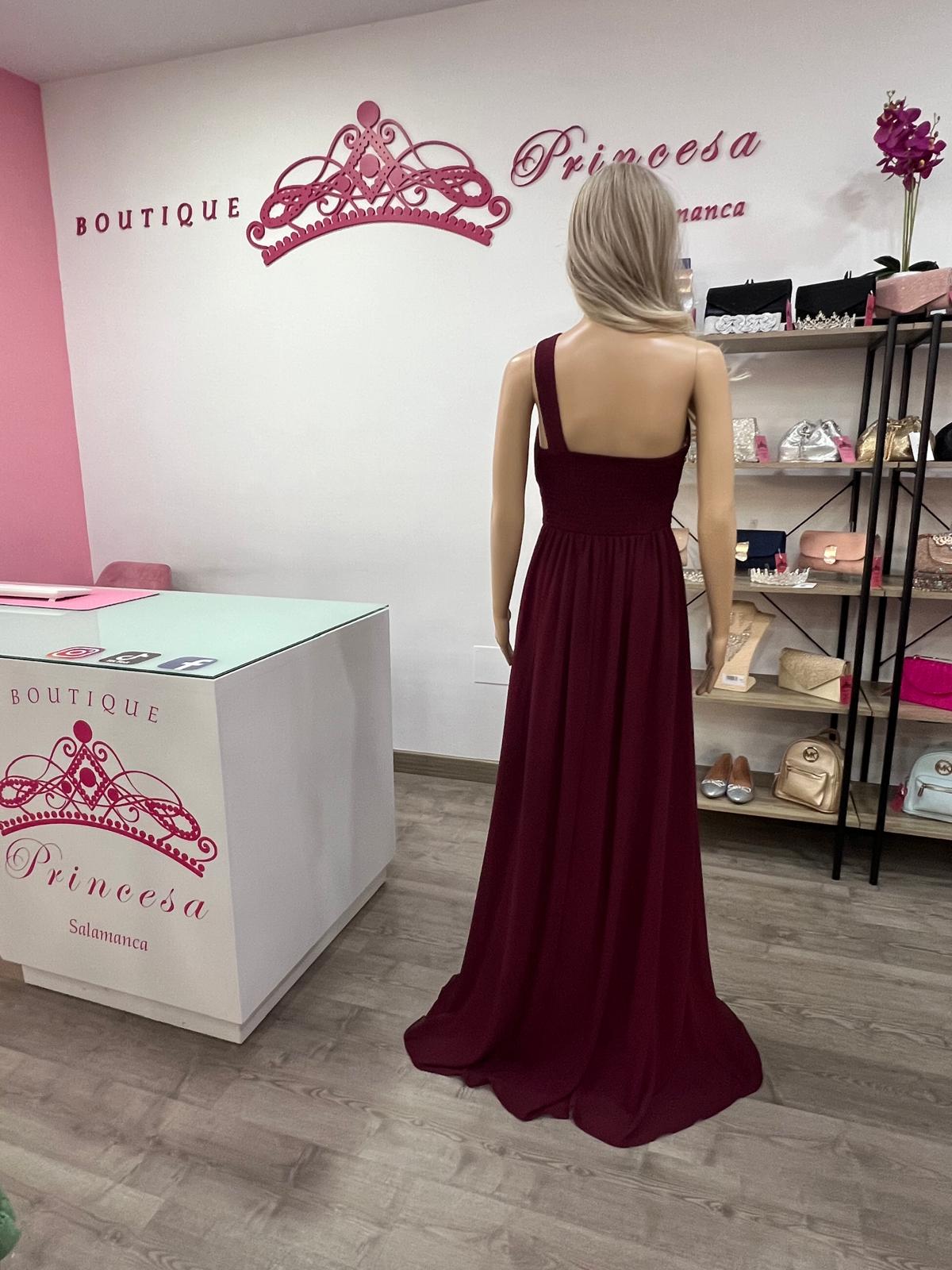 Vestido asimétrico R1386 - burdeos - Imagen 2