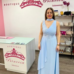 Vestido con pedrería F1663 - celeste