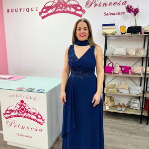 Vestido con pedrería F1663 -azul marino